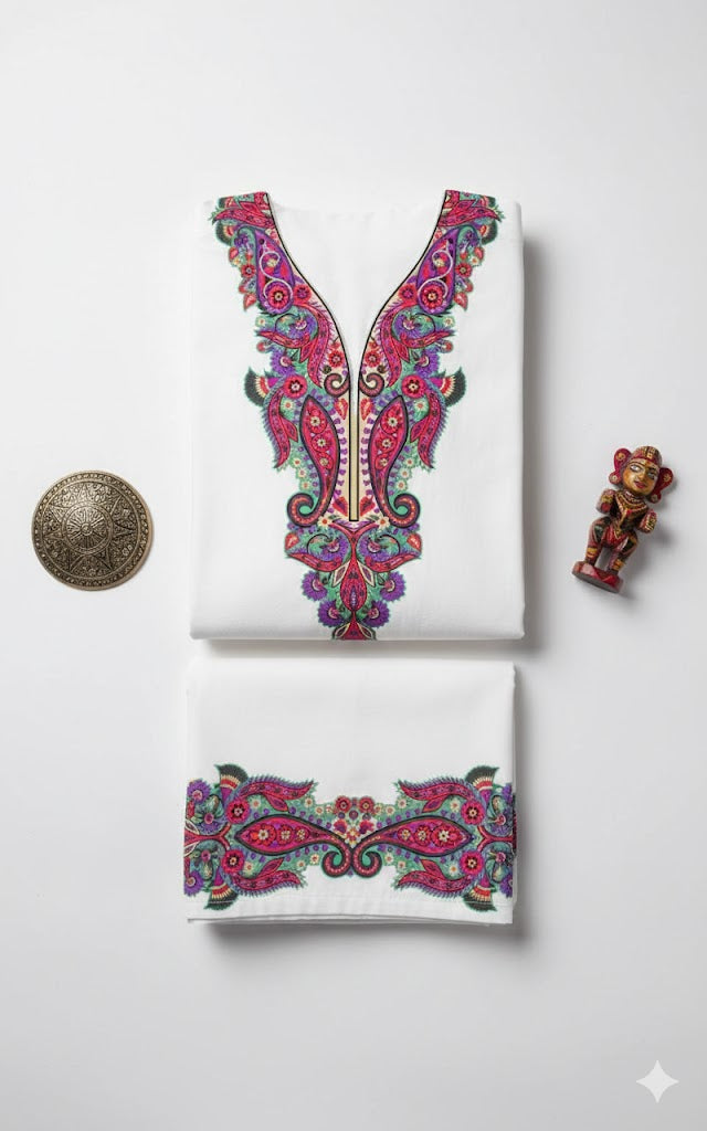 Paisley & Floral Neckline Motif – Kashmiri Kashida Suit Pattern