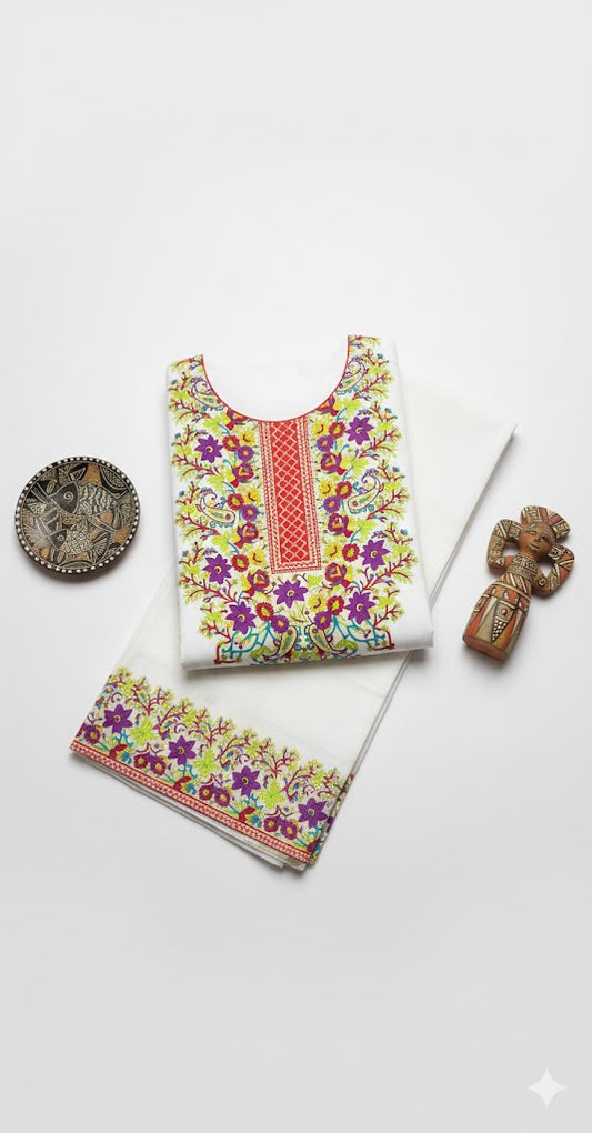 Kashmiri Floral Paisley Gala Neckline Suit – 2 Piece Set