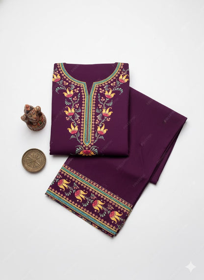 Floral Gala Neckline Embroidery Pattern – Kashida Style Suit Piece