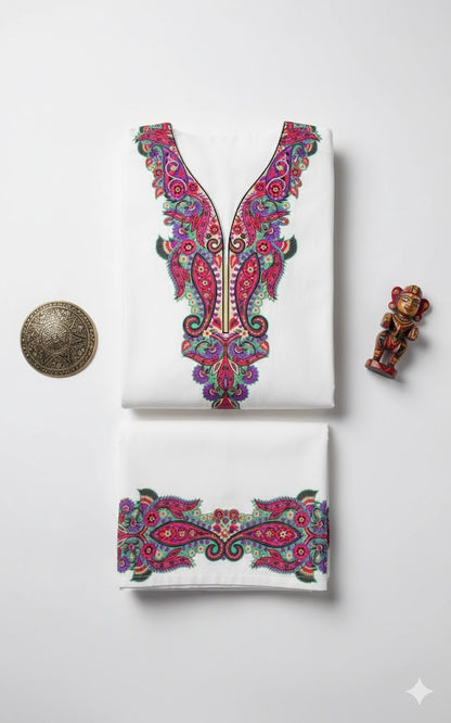 Paisley & Floral Neckline Motif – Kashmiri Kashida Suit Pattern