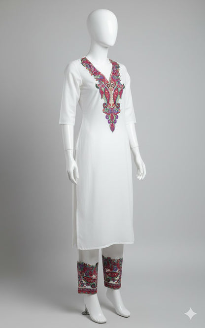 Paisley & Floral Neckline Motif – Kashmiri Kashida Suit Pattern