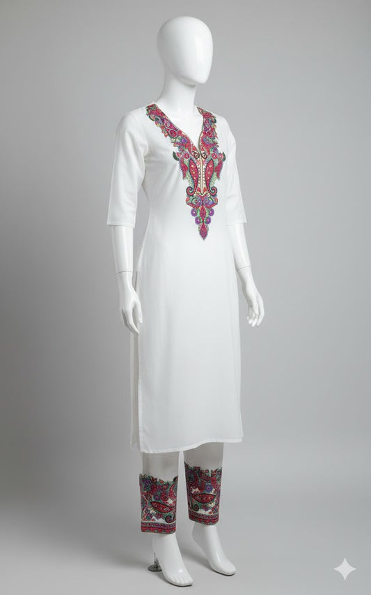 Paisley & Floral Neckline Motif – Kashmiri Kashida Suit Pattern