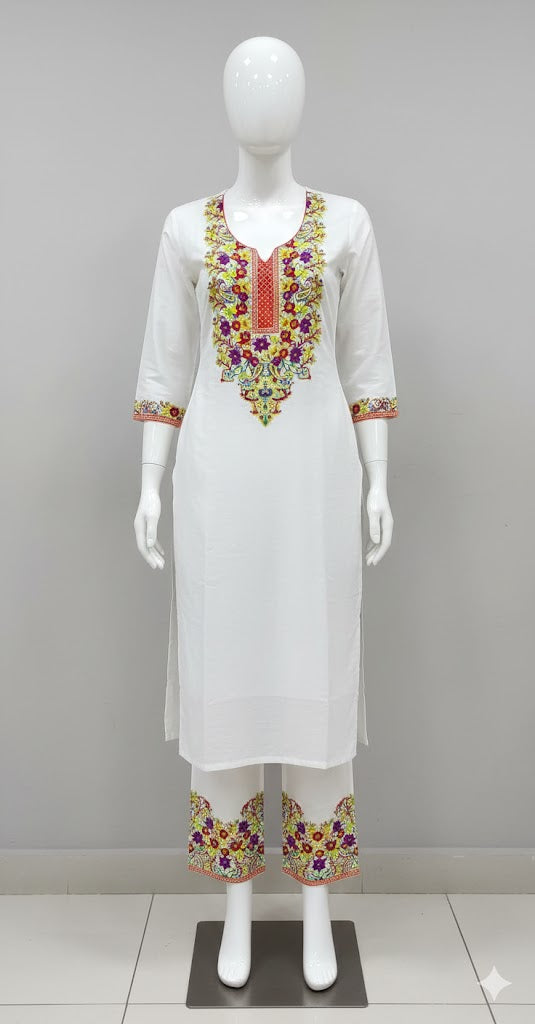 Kashmiri Floral Paisley Gala Neckline Suit – 2 Piece Set